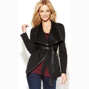 INC leather trim belt wrap jacket